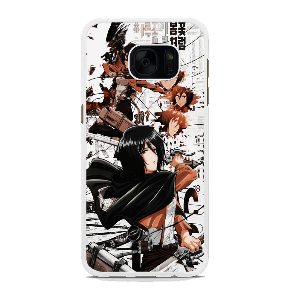 Mikasa Ackerman Shingeki no Kyojin Samsung Galaxy S7 Edge Case-Rubber / White (2D Case)-Xtracase