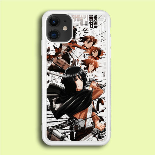 Mikasa Ackerman Shingeki no Kyojin iPhone 12 Case-Rubber / White (2D Case)-Xtracase
