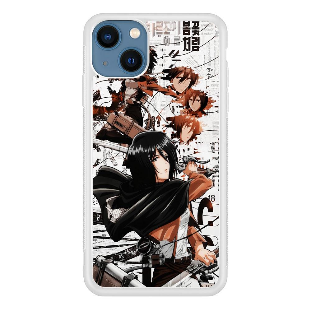 Mikasa Ackerman Shingeki no Kyojin iPhone 13 Case-Rubber / White (2D Case)-Xtracase