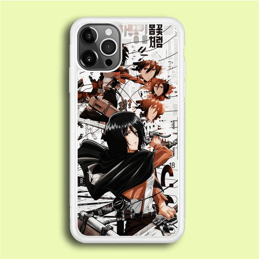 Mikasa Ackerman Shingeki no Kyojin iPhone 12 Pro Case-Rubber / White (2D Case)-Xtracase