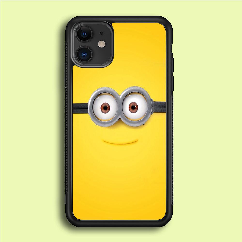 Minion Smiley Face iPhone 12 Mini Case-Rubber / Black (2D Case)-Xtracase
