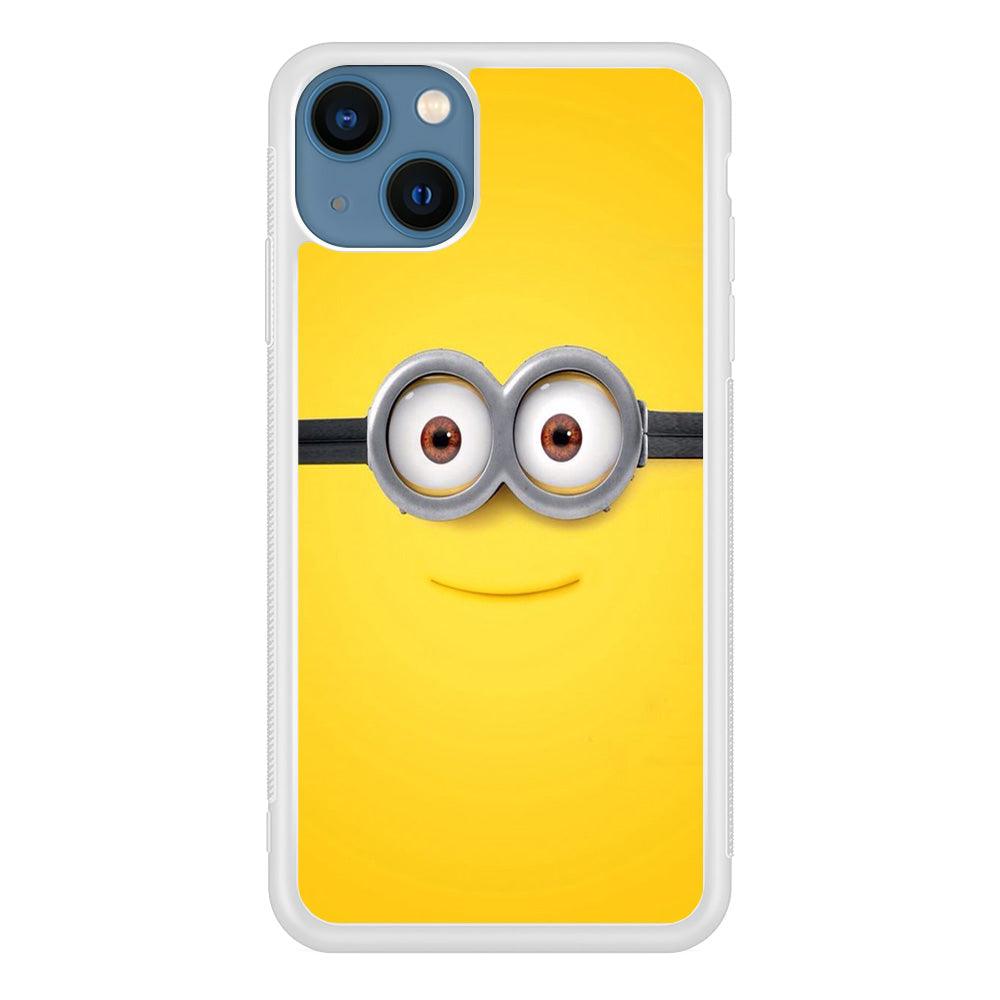 Minion Smiley Face iPhone 13 Mini Case-Rubber / White (2D Case)-Xtracase