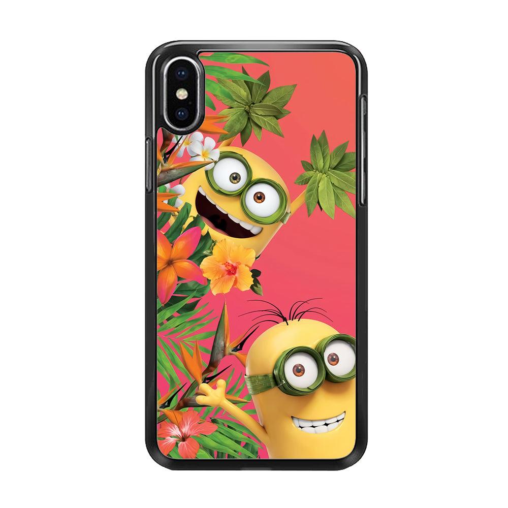 Minions Hide in The Bush iPhone Xs Case-Rubber / Black (2D Case)-Xtracase
