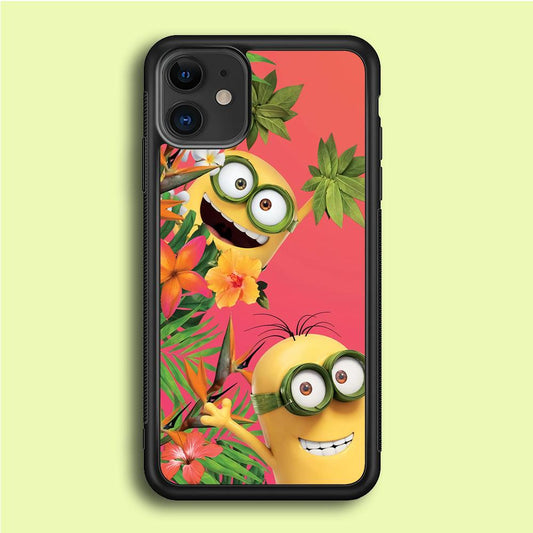 Minions Hide in The Bush iPhone 12 Case-Rubber / Black (2D Case)-Xtracase