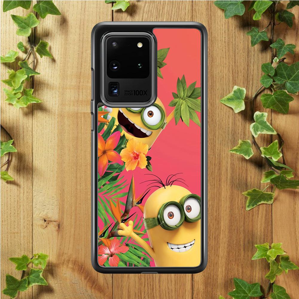 Minions Hide in The Bush Samsung Galaxy S20 Ultra Case-Rubber / White (2D Case)-Xtracase
