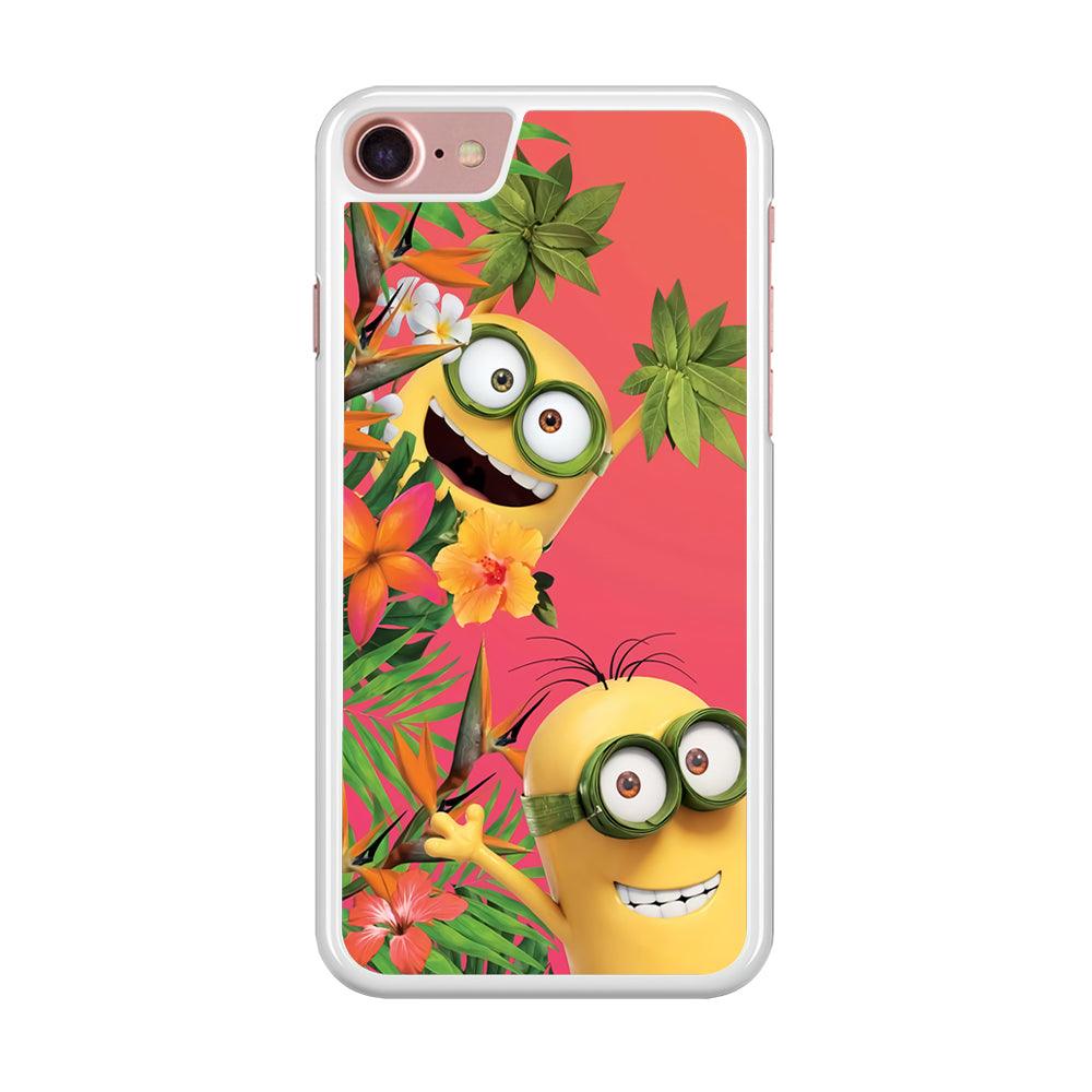 Minions Hide in The Bush iPhone 8 Case-Rubber / White (2D Case)-Xtracase