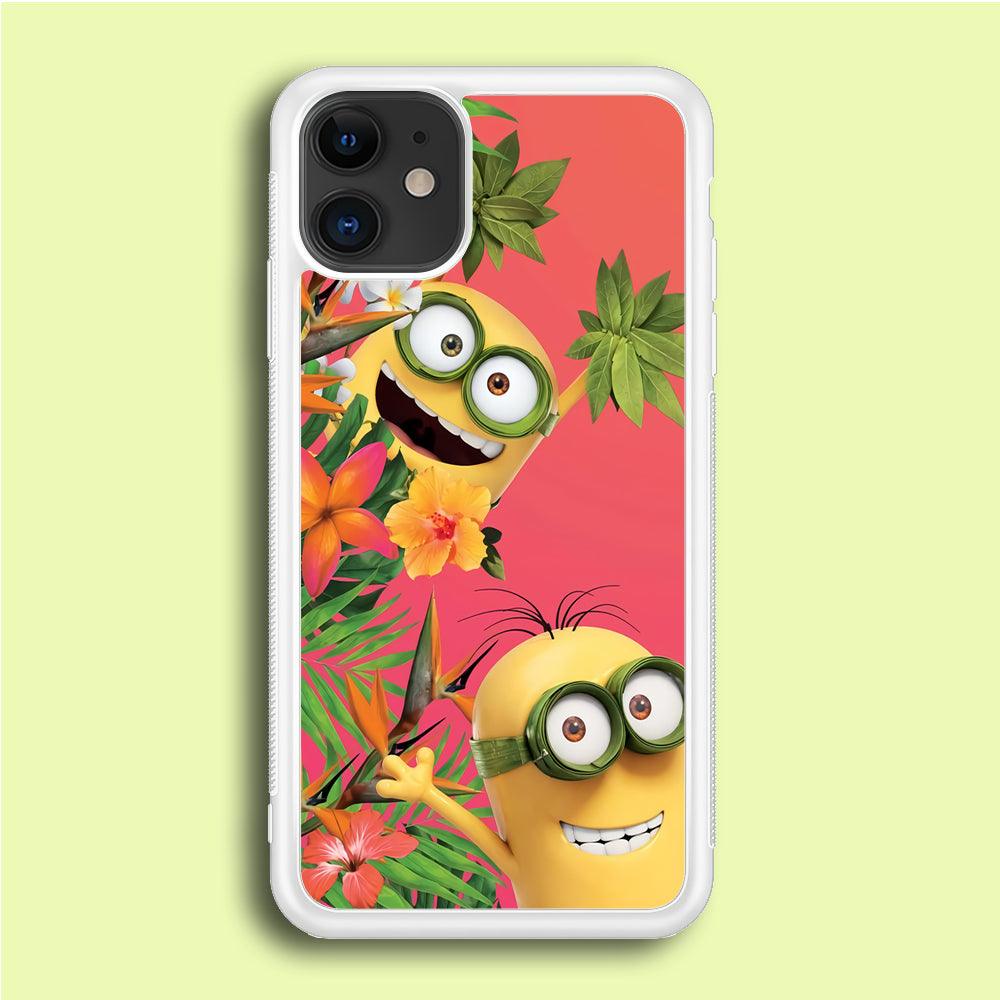 Minions Hide in The Bush iPhone 12 Mini Case-Rubber / White (2D Case)-Xtracase