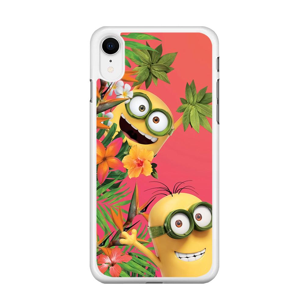 Minions Hide in The Bush iPhone XR Case-Rubber / White (2D Case)-Xtracase