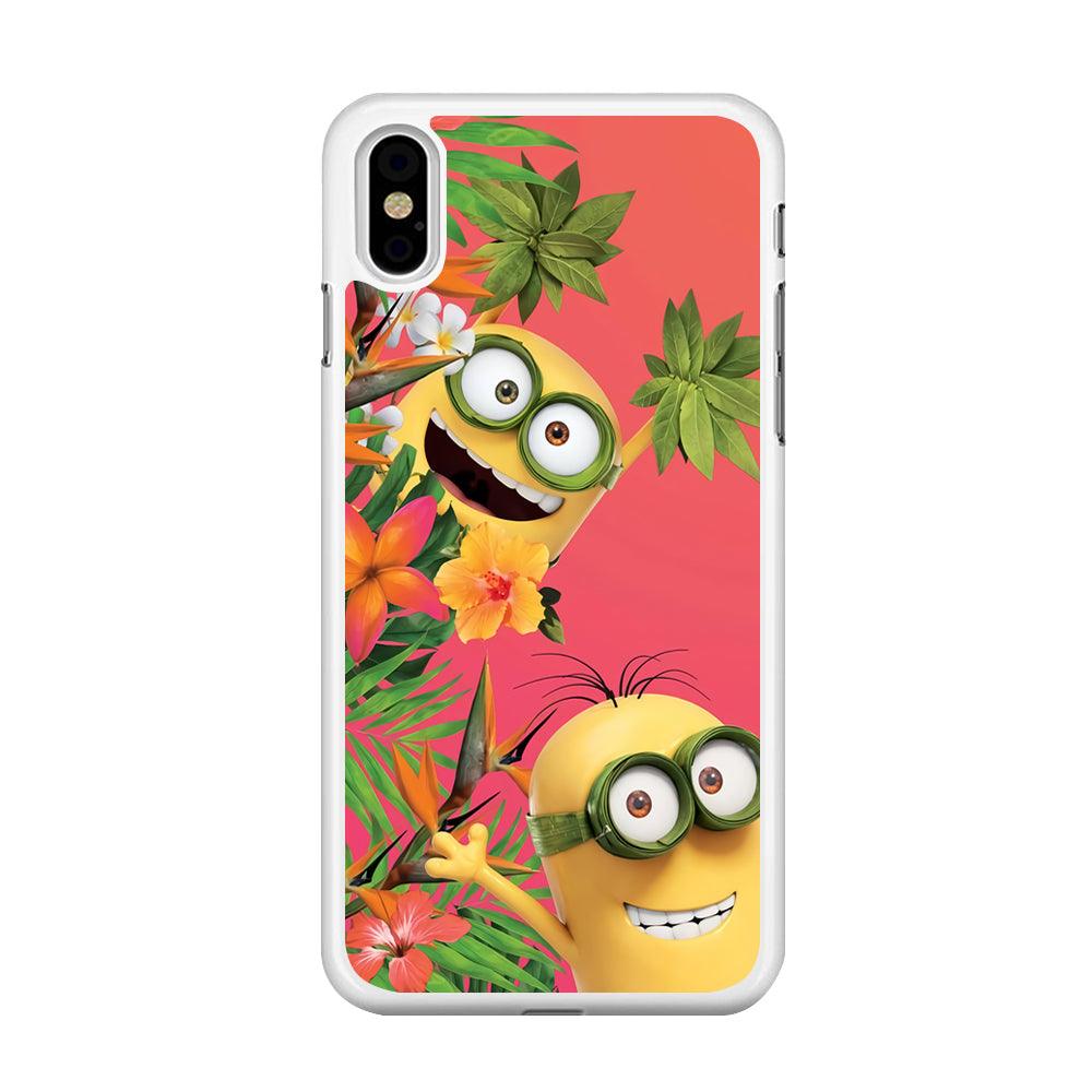Minions Hide in The Bush iPhone Xs Max Case-Rubber / White (2D Case)-Xtracase