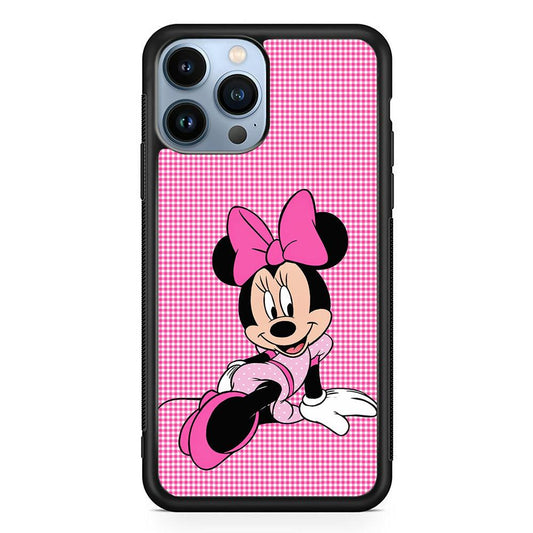 Minnie Mouse Pink Motive iPhone 13 Pro Max Case-Rubber / Black (2D Case)-Xtracase