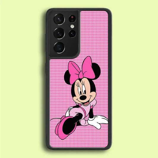 Minnie Mouse Pink Motive Samsung Galaxy S21 Ultra Case-Rubber / Black (2D Case)-Xtracase