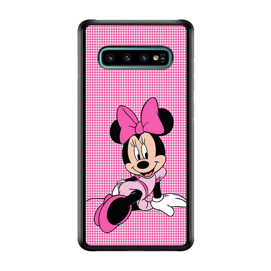 Minnie Mouse Pink Motive Samsung Galaxy S10 Case-Rubber / White (2D Case)-Xtracase