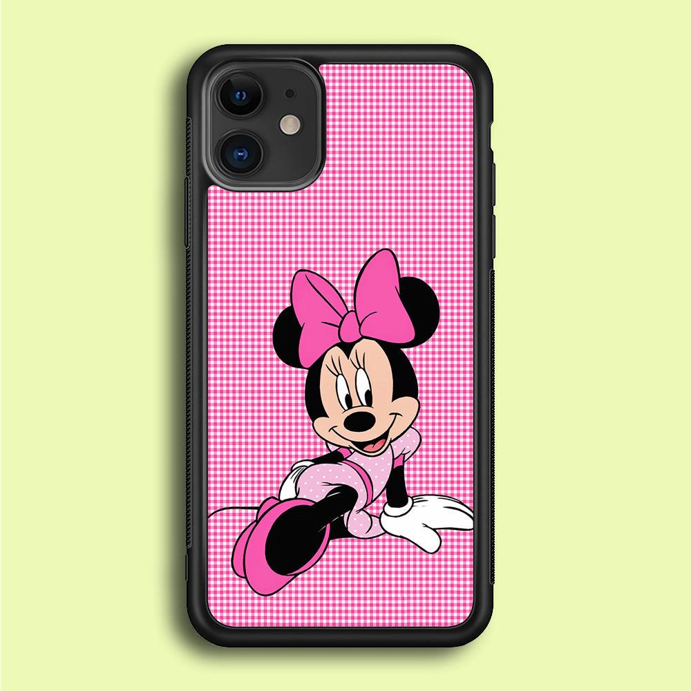 Minnie Mouse Pink Motive iPhone 12 Case-Rubber / Black (2D Case)-Xtracase