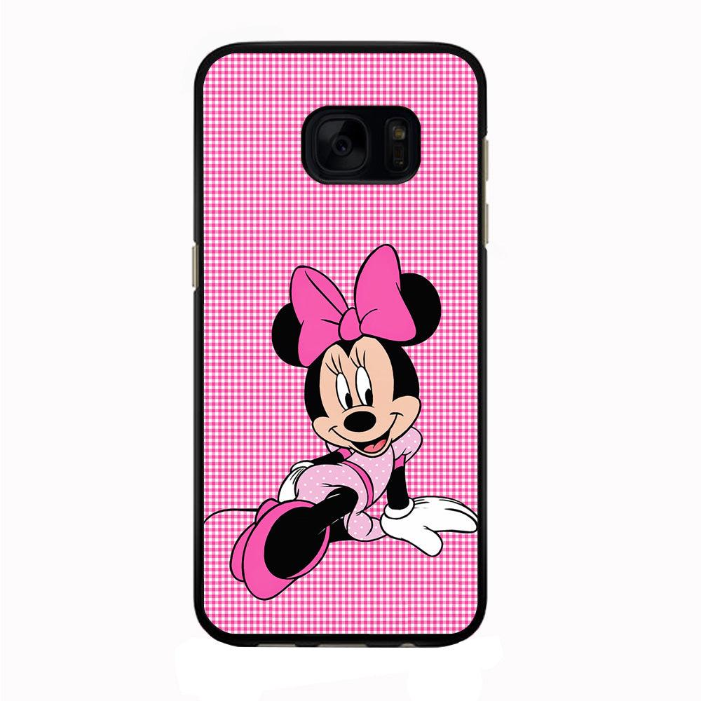 Minnie Mouse Pink Motive Samsung Galaxy S7 Edge Case-Rubber / Black (2D Case)-Xtracase