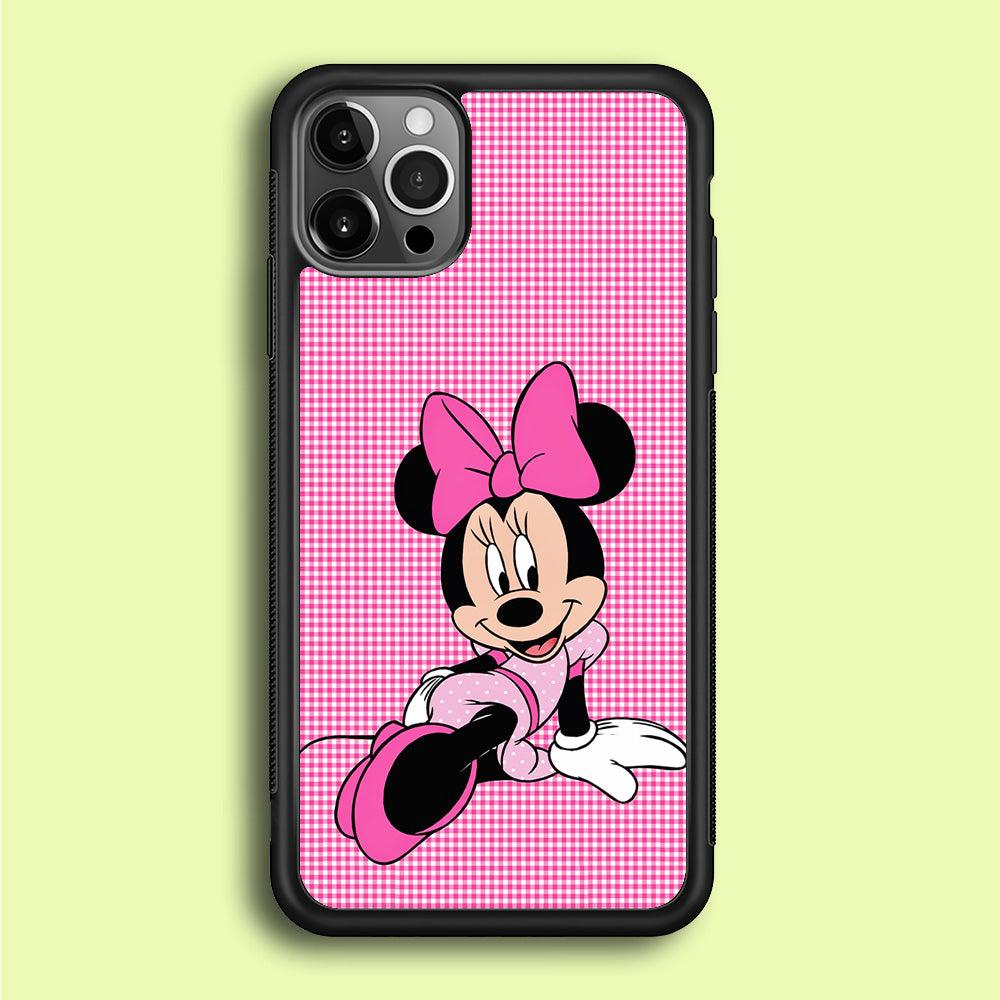 Minnie Mouse Pink Motive iPhone 12 Pro Case-Rubber / Black (2D Case)-Xtracase