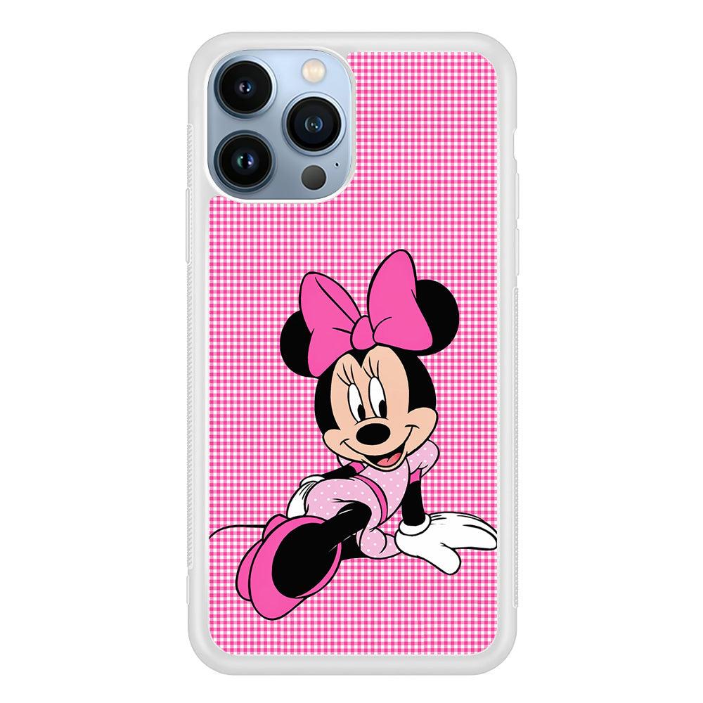 Minnie Mouse Pink Motive iPhone 13 Pro Max Case-Rubber / White (2D Case)-Xtracase