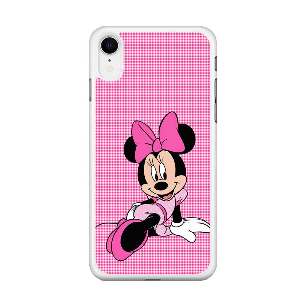Minnie Mouse Pink Motive iPhone XR Case-Rubber / White (2D Case)-Xtracase