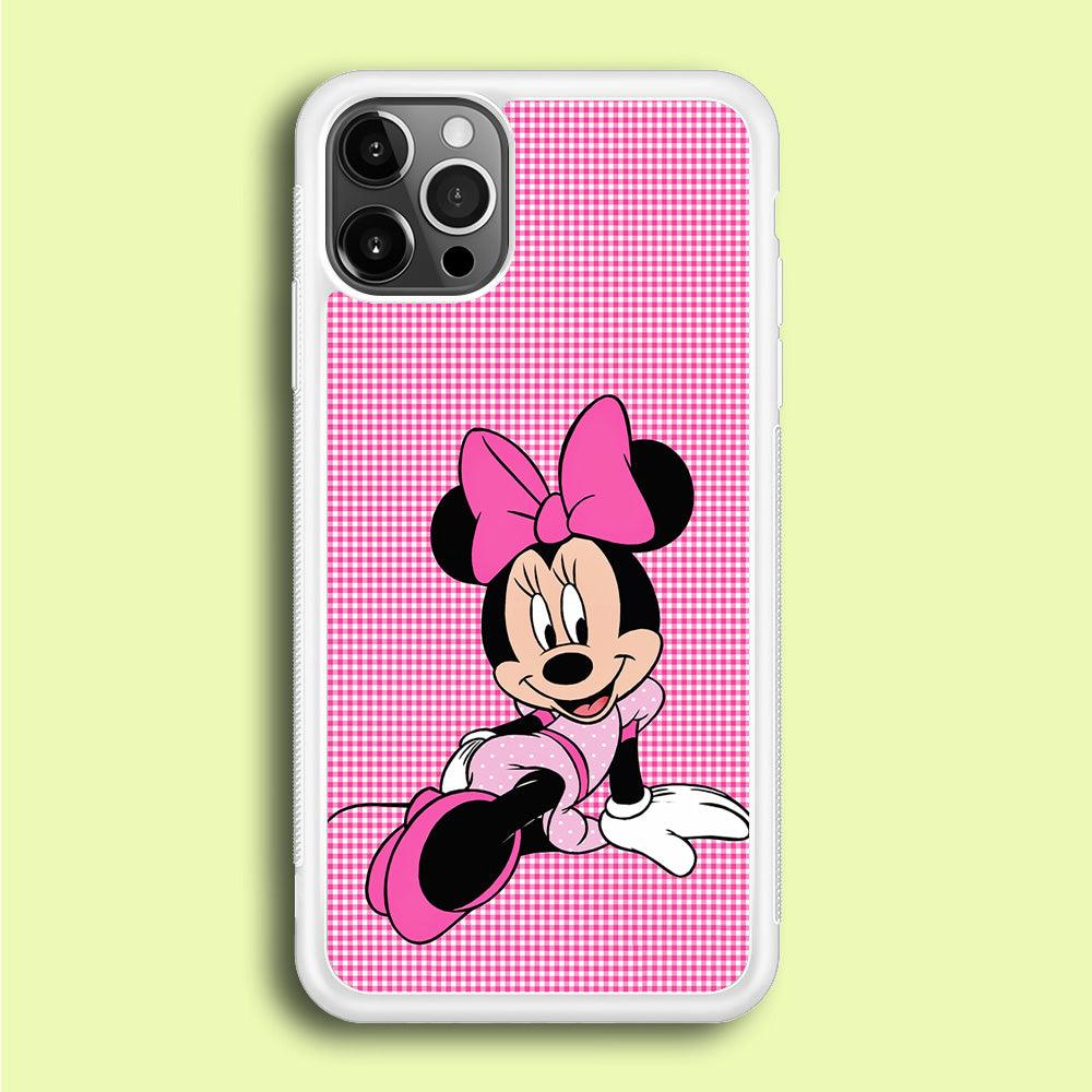 Minnie Mouse Pink Motive iPhone 12 Pro Case-Rubber / White (2D Case)-Xtracase