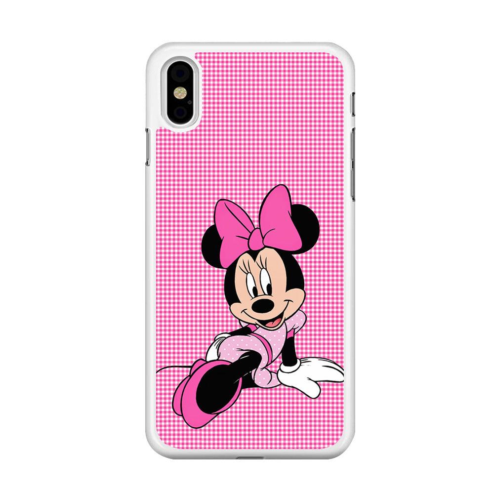 Minnie Mouse Pink Motive iPhone Xs Case-Rubber / White (2D Case)-Xtracase