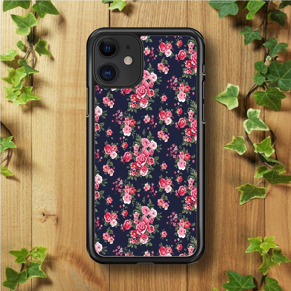 Motif Beautiful Flower 002 iPhone 11 Case-Rubber / Black (2D Case)-Xtracase