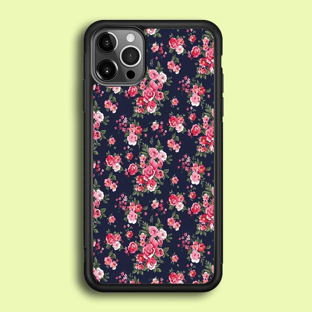 Motif Beautiful Flower 002 iPhone 12 Pro Case-Rubber / Black (2D Case)-Xtracase