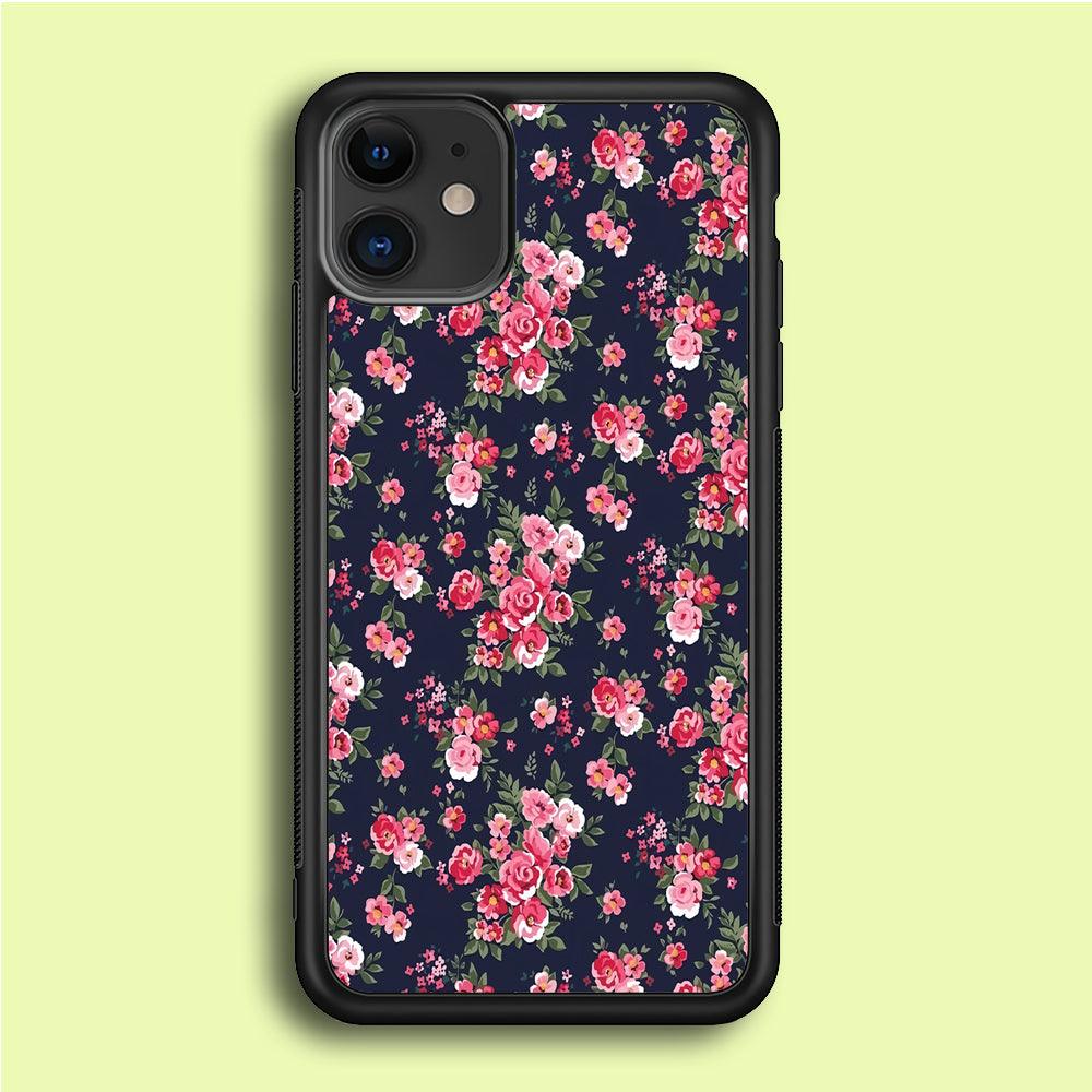 Motif Beautiful Flower 002 iPhone 12 Case-Rubber / Black (2D Case)-Xtracase