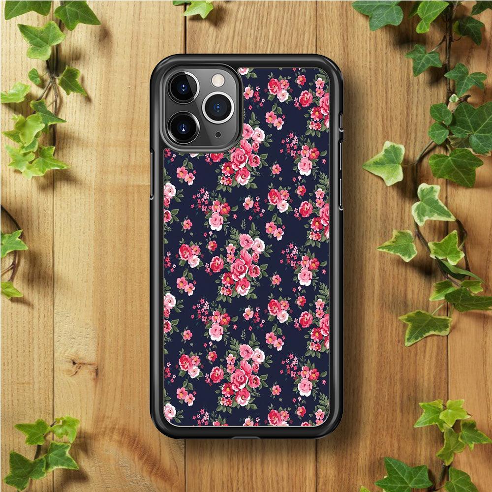 Motif Beautiful Flower 002 iPhone 11 Pro Max Case-Rubber / Black (2D Case)-Xtracase