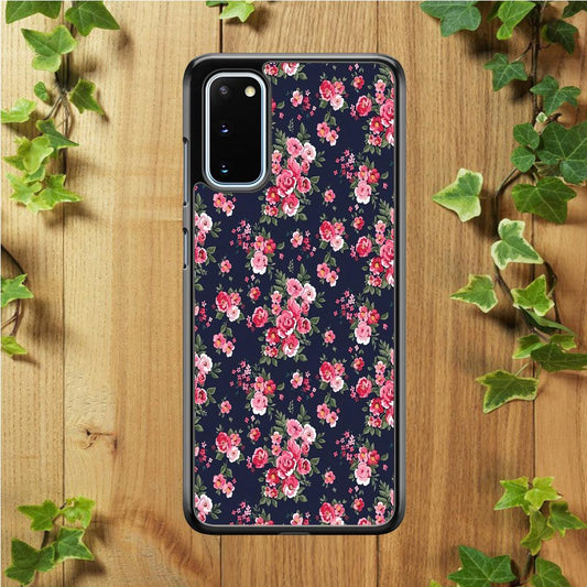 Motif Beautiful Flower 002 Samsung Galaxy S20 Case-Rubber / Black (2D Case)-Xtracase