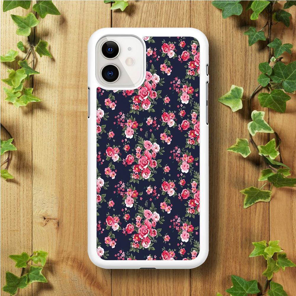 Motif Beautiful Flower 002 iPhone 11 Case-Rubber / White (2D Case)-Xtracase