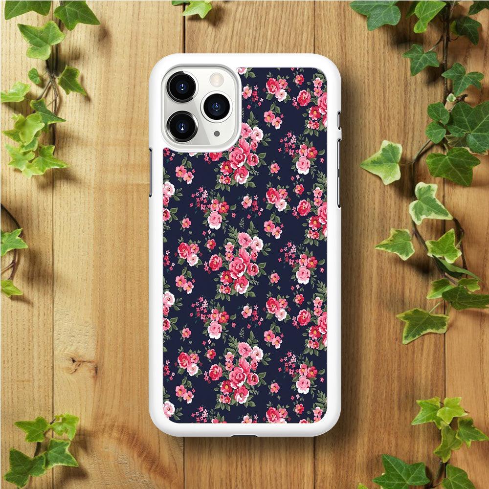 Motif Beautiful Flower 002 iPhone 11 Pro Case-Rubber / White (2D Case)-Xtracase
