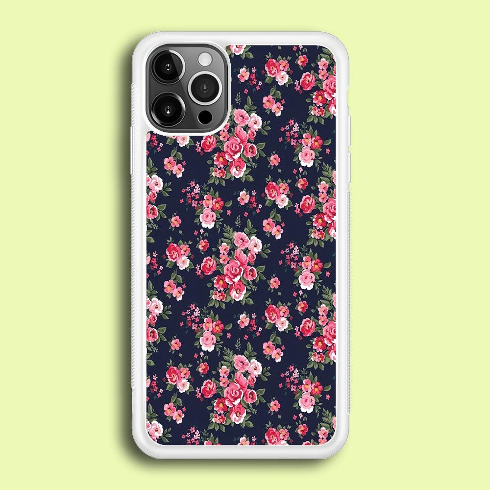 Motif Beautiful Flower 002 iPhone 12 Pro Case-Rubber / White (2D Case)-Xtracase