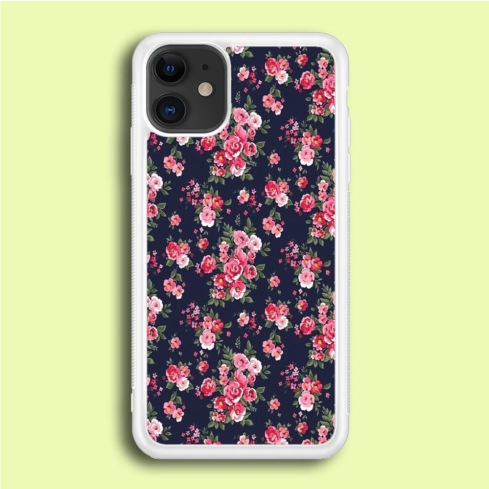 Motif Beautiful Flower 002 iPhone 12 Case-Rubber / White (2D Case)-Xtracase