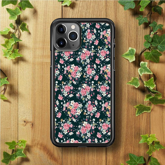 Motif Beautiful Flower 003 iPhone 11 Pro Max Case-Rubber / Black (2D Case)-Xtracase