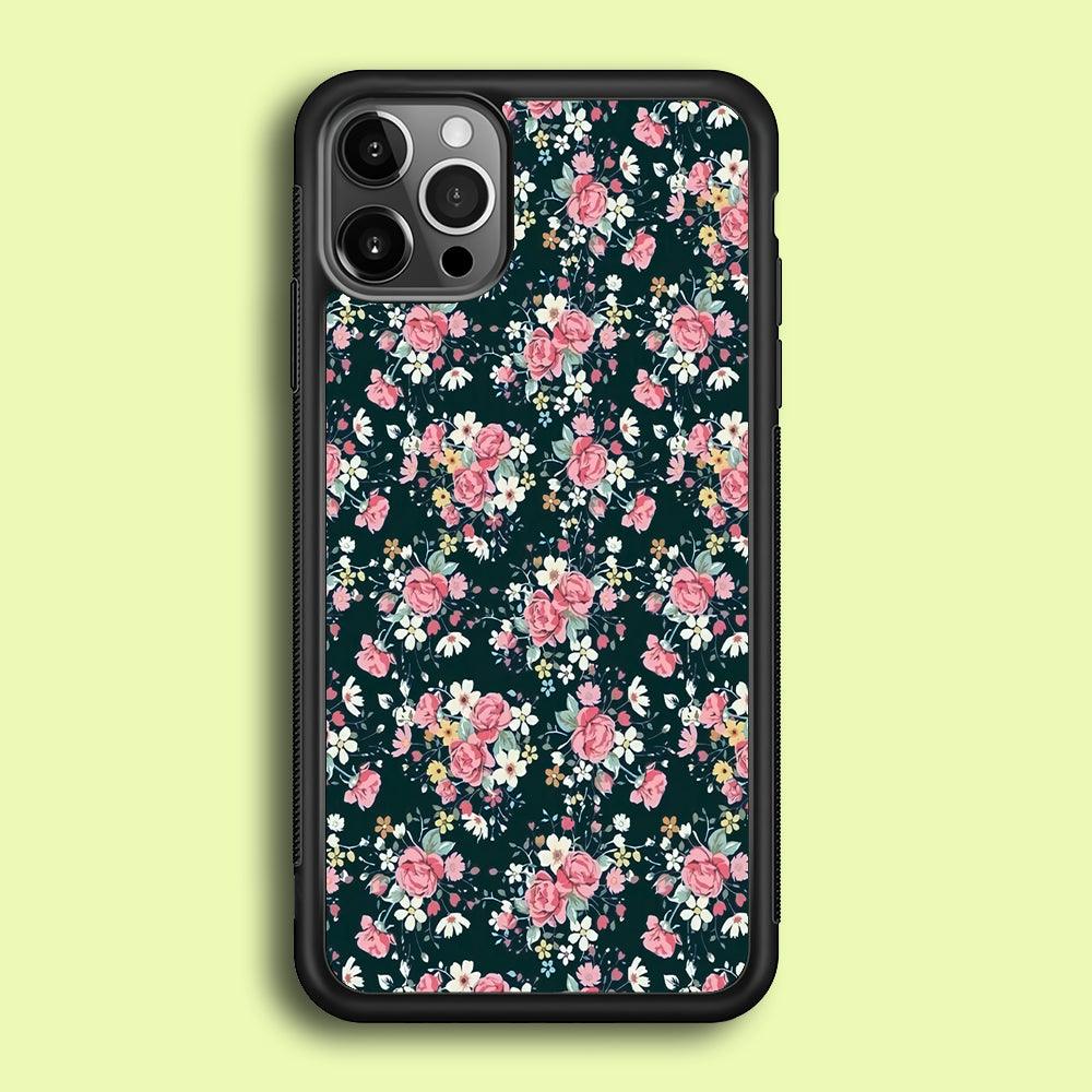 Motif Beautiful Flower 003 iPhone 12 Pro Max Case-Rubber / Black (2D Case)-Xtracase