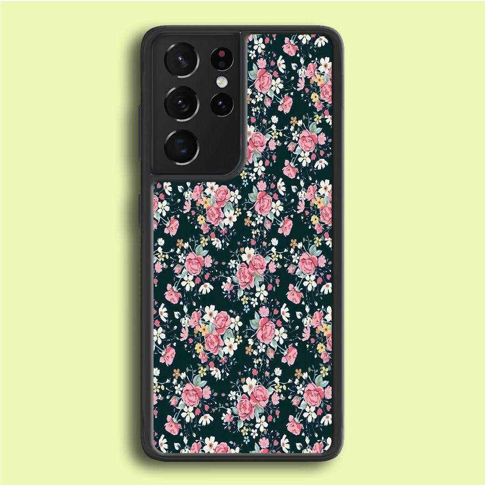 Motif Beautiful Flower 003 Samsung Galaxy S25 Ultra Case-Rubber / White (2D Case)-Xtracase