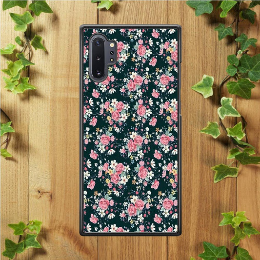 Motif Beautiful Flower 003 Samsung Galaxy Note 10 Plus Case-Rubber / Black (2D Case)-Xtracase