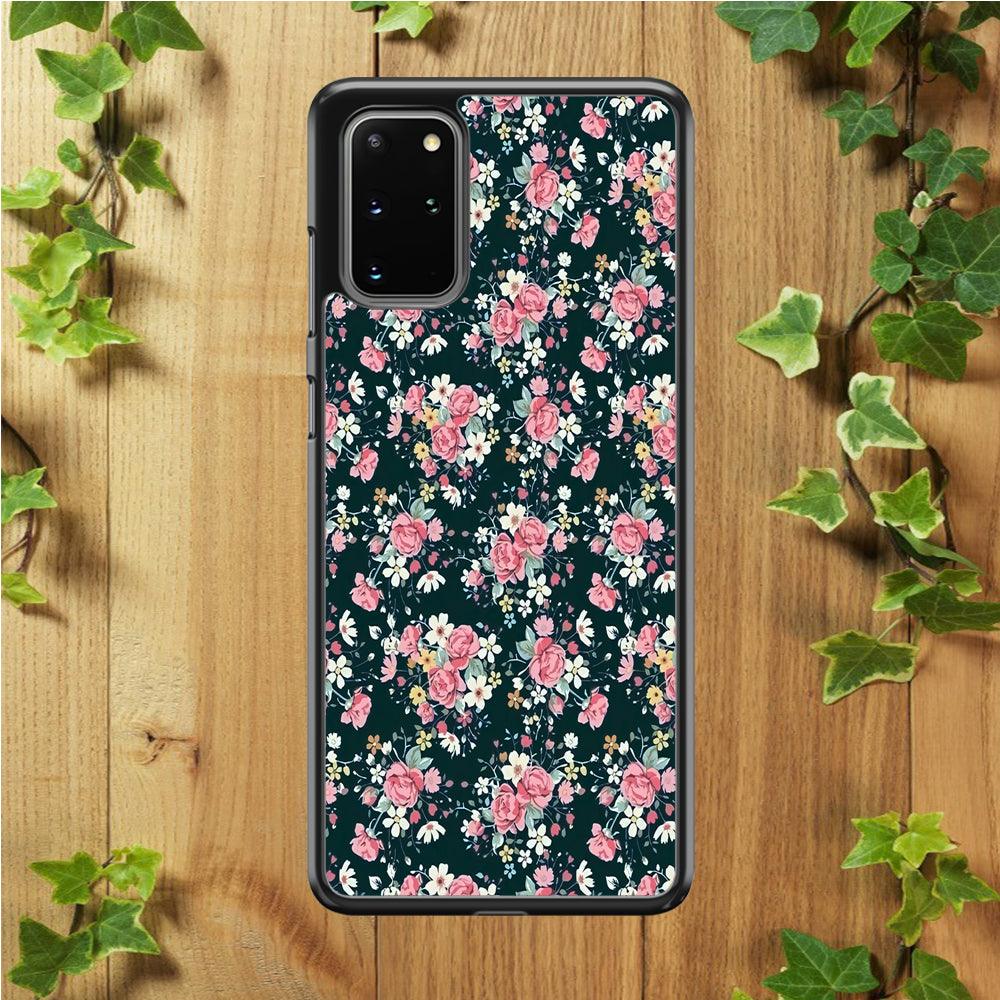 Motif Beautiful Flower 003 Samsung Galaxy S20 Plus Case-Rubber / Black (2D Case)-Xtracase