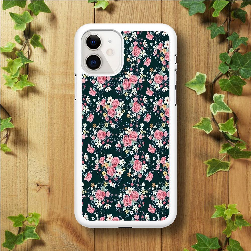 Motif Beautiful Flower 003 iPhone 11 Case-Rubber / White (2D Case)-Xtracase