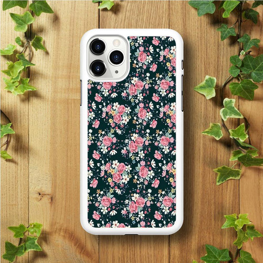 Motif Beautiful Flower 003 iPhone 11 Pro Case-Rubber / White (2D Case)-Xtracase