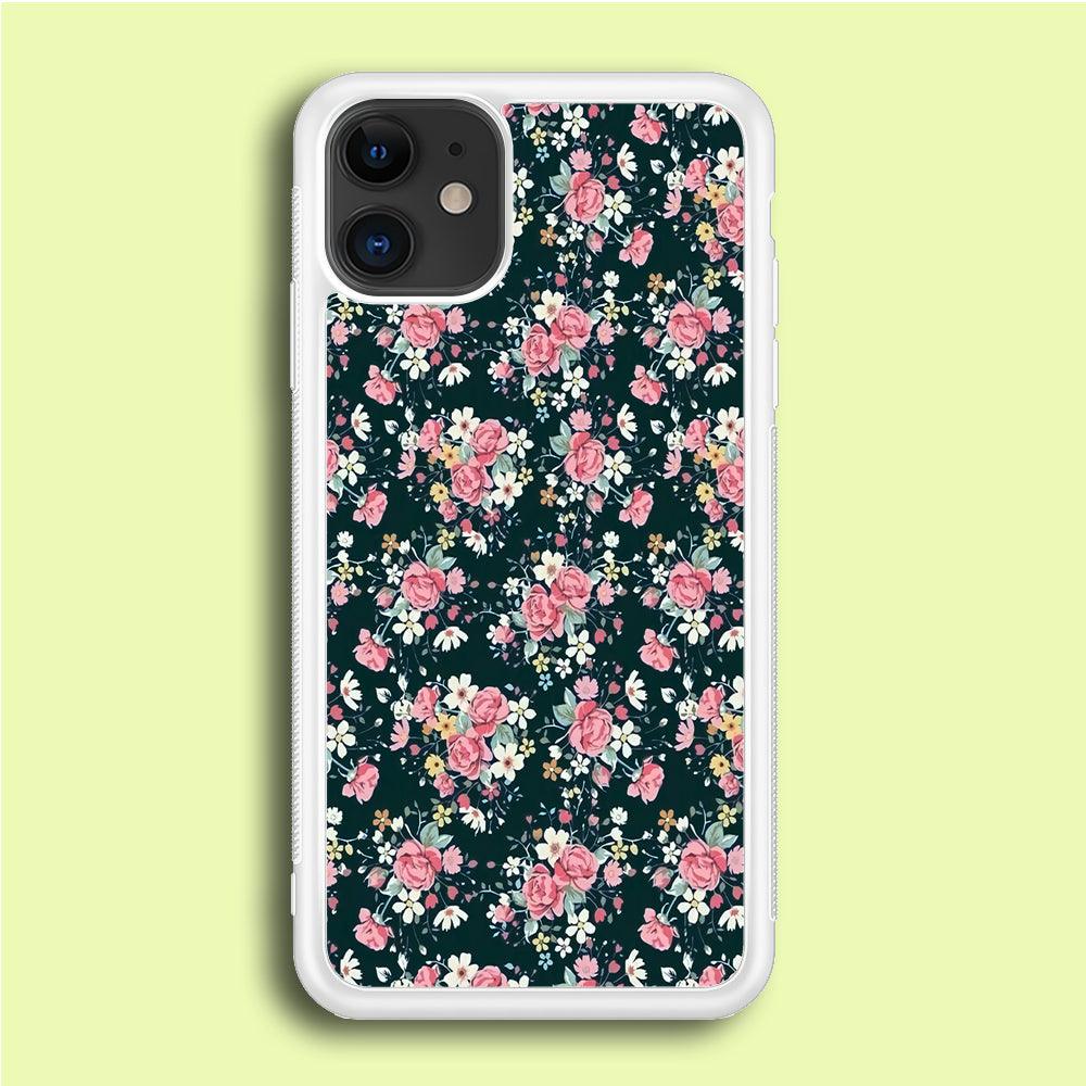 Motif Beautiful Flower 003 iPhone 12 Case-Rubber / White (2D Case)-Xtracase