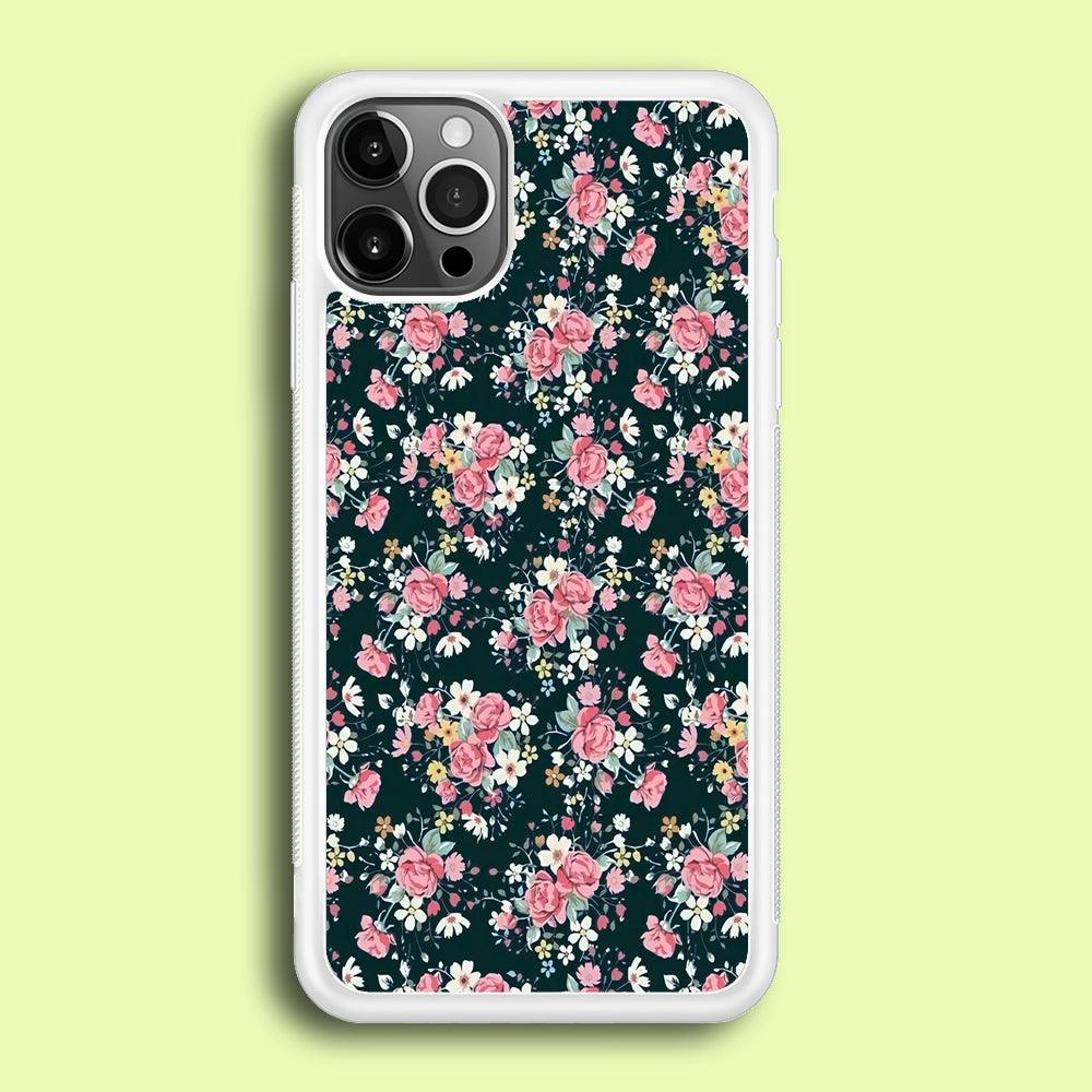 Motif Beautiful Flower 003 iPhone 12 Pro Case-Rubber / White (2D Case)-Xtracase