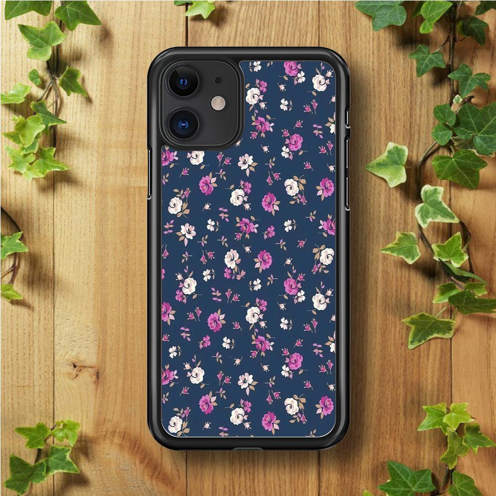 Motif Beautiful Flower 004 iPhone 11 Case-Rubber / Black (2D Case)-Xtracase