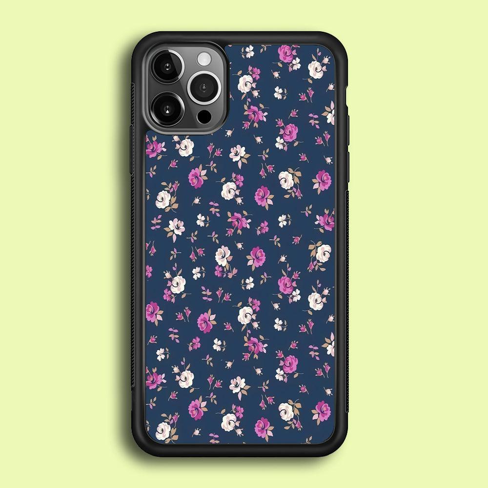 Motif Beautiful Flower 004 iPhone 12 Pro Max Case-Rubber / Black (2D Case)-Xtracase