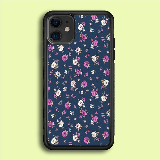 Motif Beautiful Flower 004 iPhone 12 Mini Case-Rubber / Black (2D Case)-Xtracase