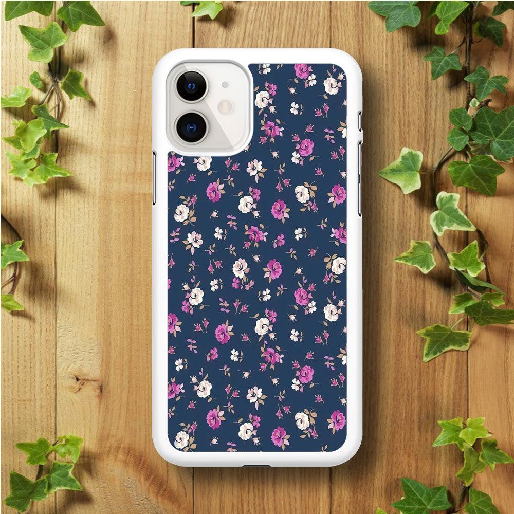 Motif Beautiful Flower 004 iPhone 11 Case-Rubber / White (2D Case)-Xtracase