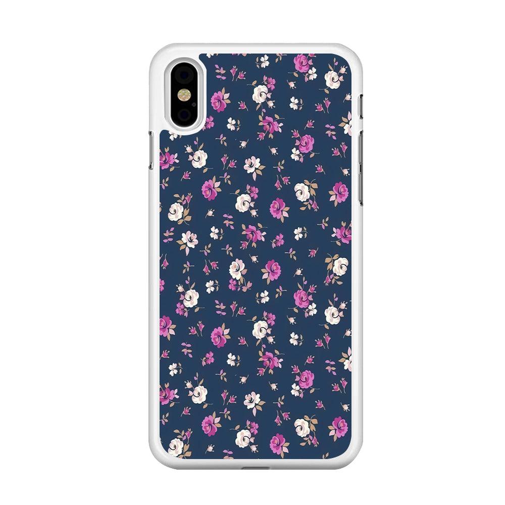 Motif Beautiful Flower 004 iPhone X Case-Rubber / White (2D Case)-Xtracase