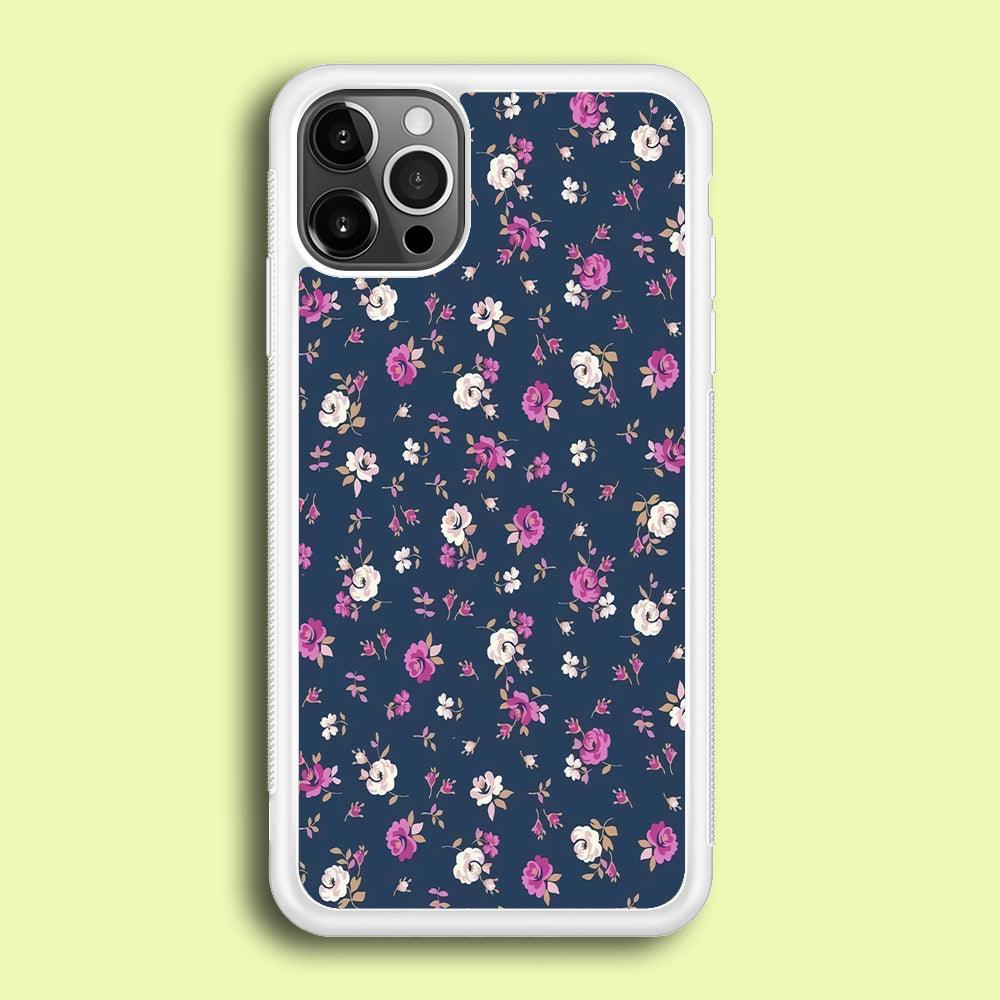Motif Beautiful Flower 004 iPhone 12 Pro Case-Rubber / White (2D Case)-Xtracase