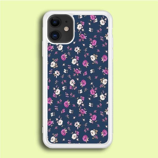 Motif Beautiful Flower 004 iPhone 12 Case-Rubber / White (2D Case)-Xtracase
