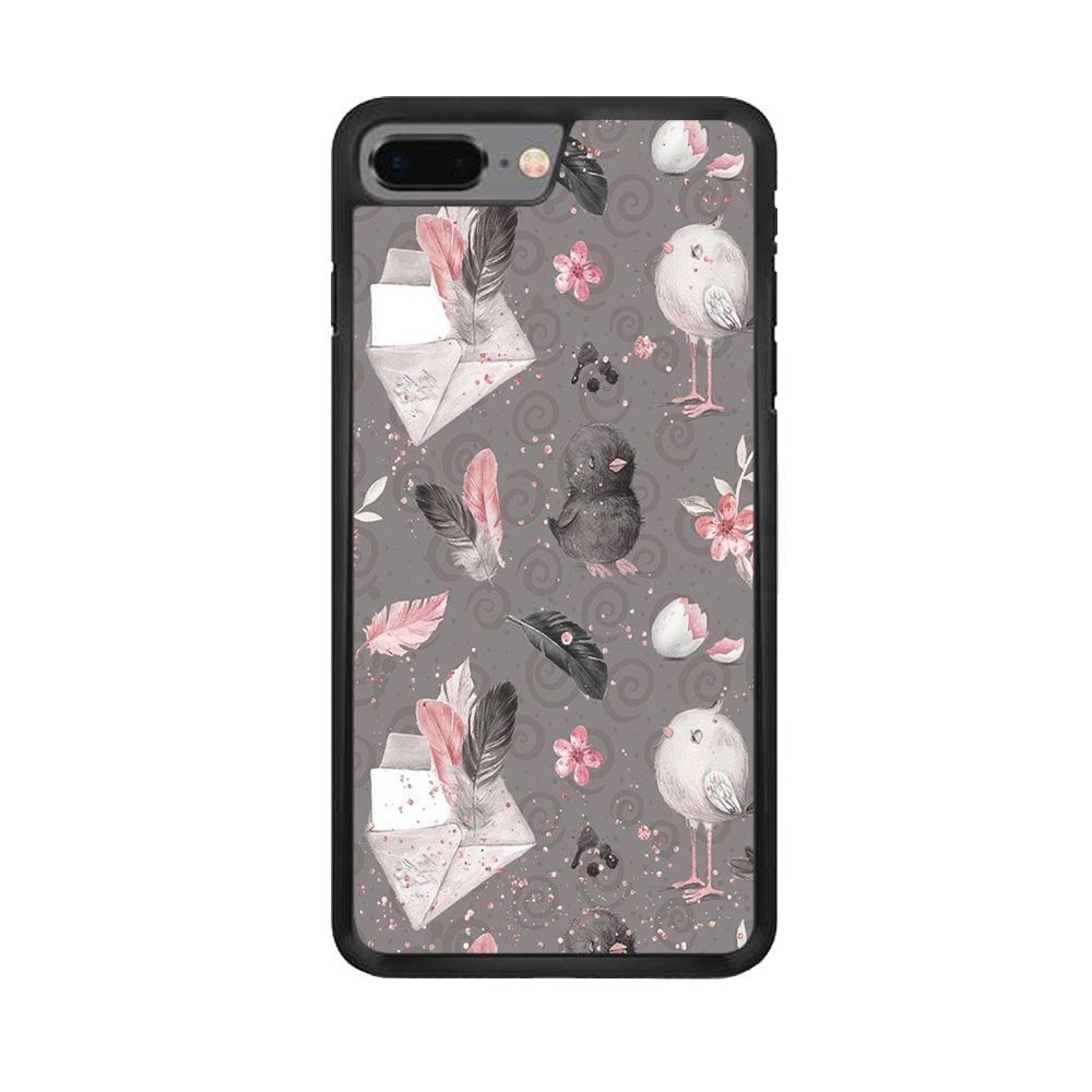 Motif Bird and Letter Grey iPhone 8 Plus Case-Rubber / Black (2D Case)-Xtracase