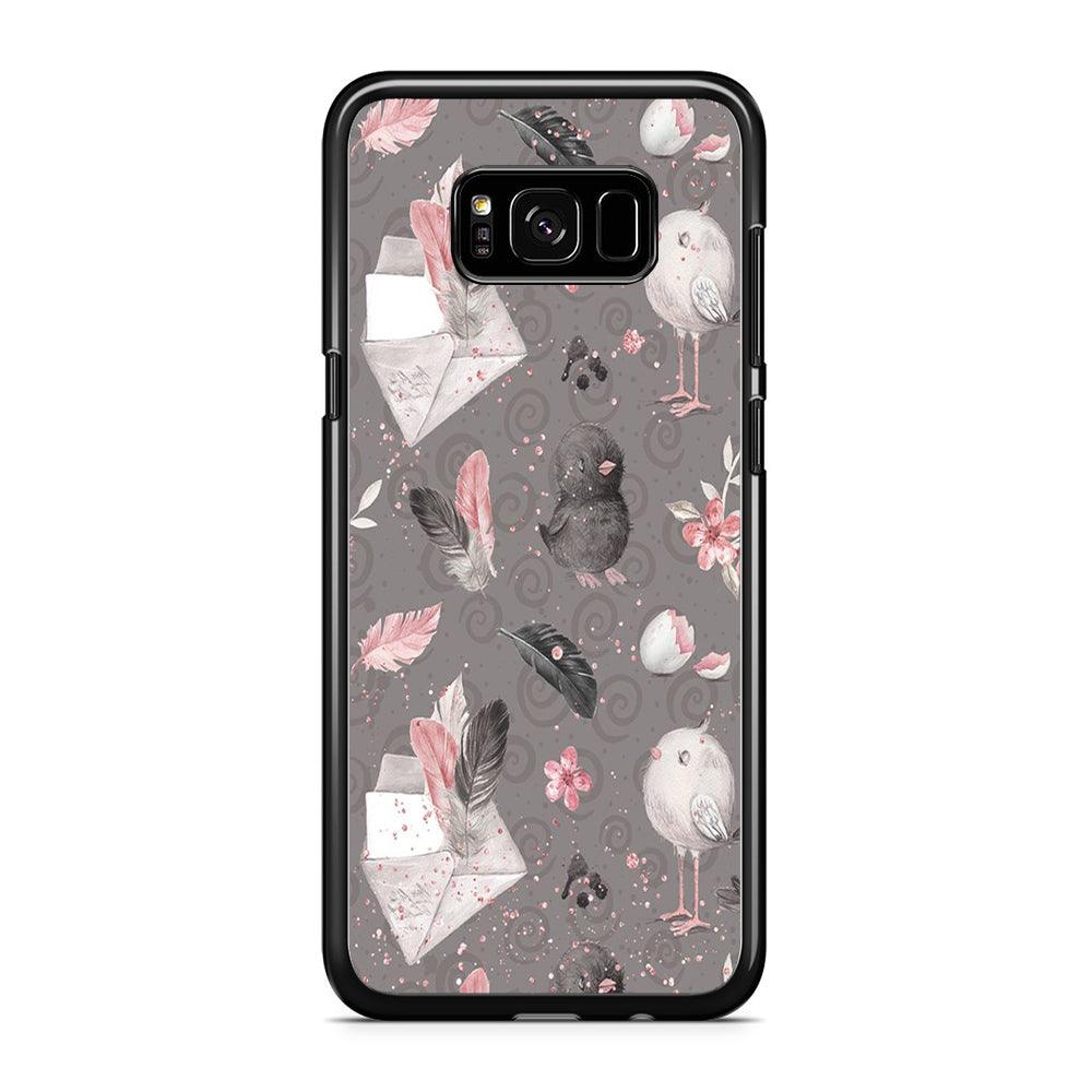 Motif Bird and Letter Grey Samsung Galaxy S8 Plus Case-Rubber / Black (2D Case)-Xtracase
